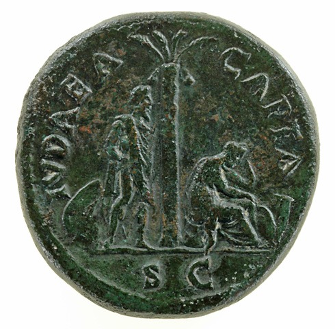 Coin with the legend &quot;Judaea Capta.&quot; Silver. 80/81 CE (photo by Gabi Laron)
