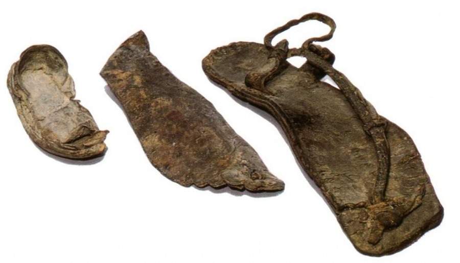 Leather sandals belonging to a Sicarii a child, man, and woman (photo by Gabi Laron)