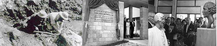 Excavating at Gesher Benot Ya'aqov, 1930s |&nbsp;Opening of the Institute with Queen Elizabeth of Belgium