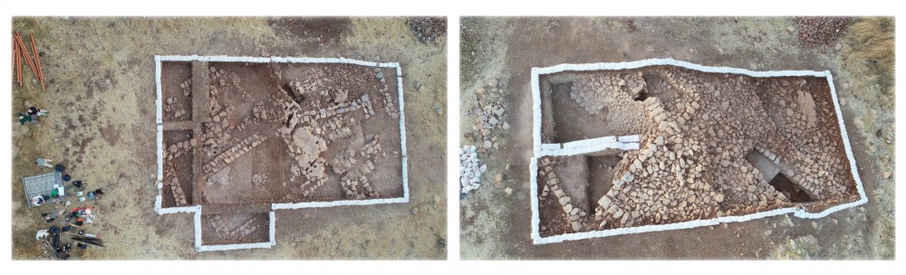 Qedesh West, The fortification in area C1 (right) and the living area in area B1 (left); 2019. Photos by Ido Wachtel